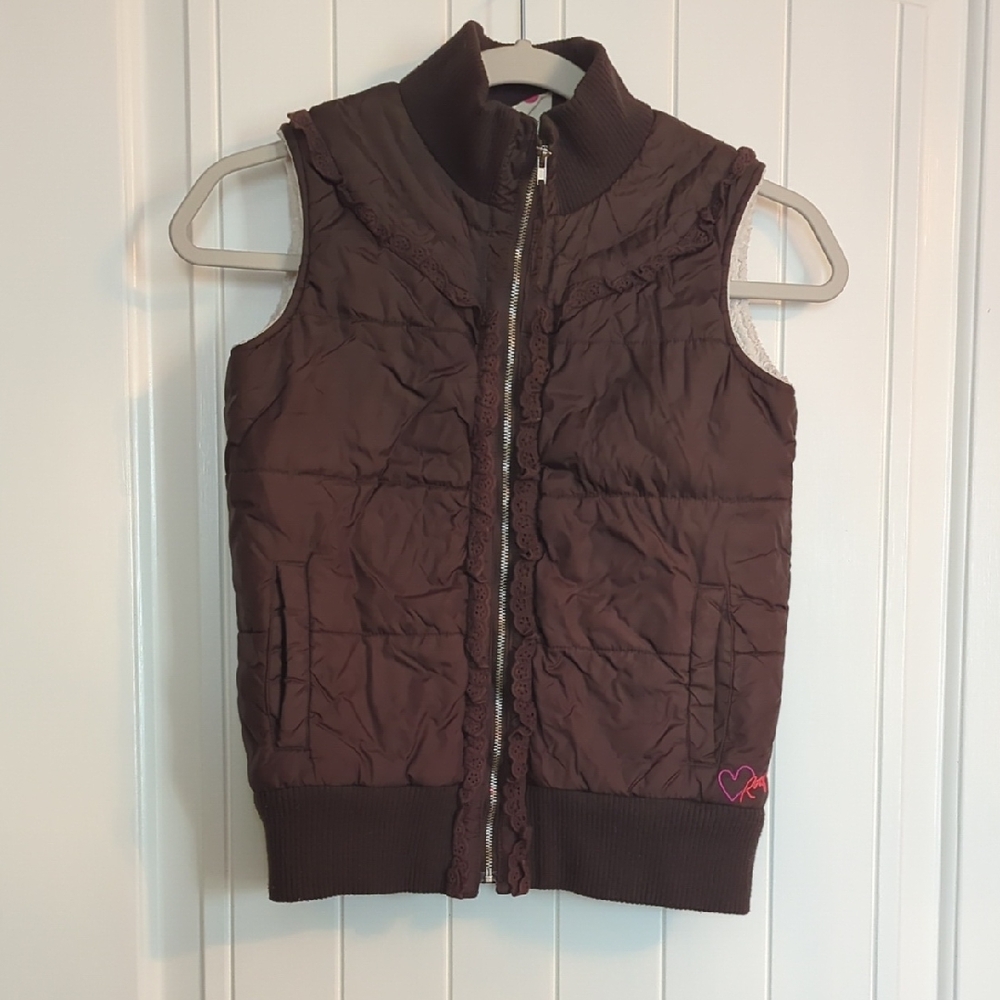 Brown Quilted Vest with Trim Detail